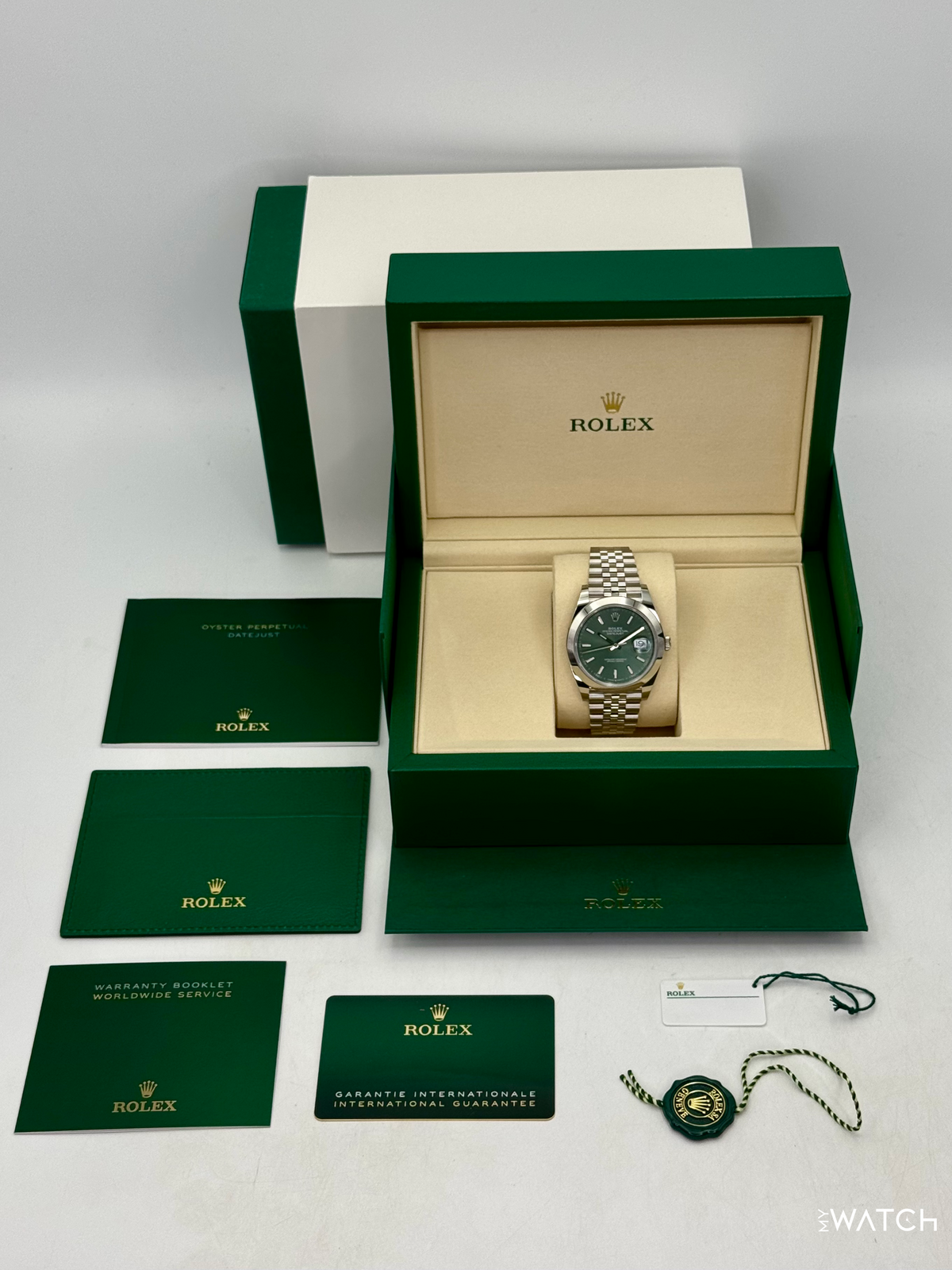 Rolex Datejust 41mm 126300 Stainless Steel Jubilee Green Dial – image 10