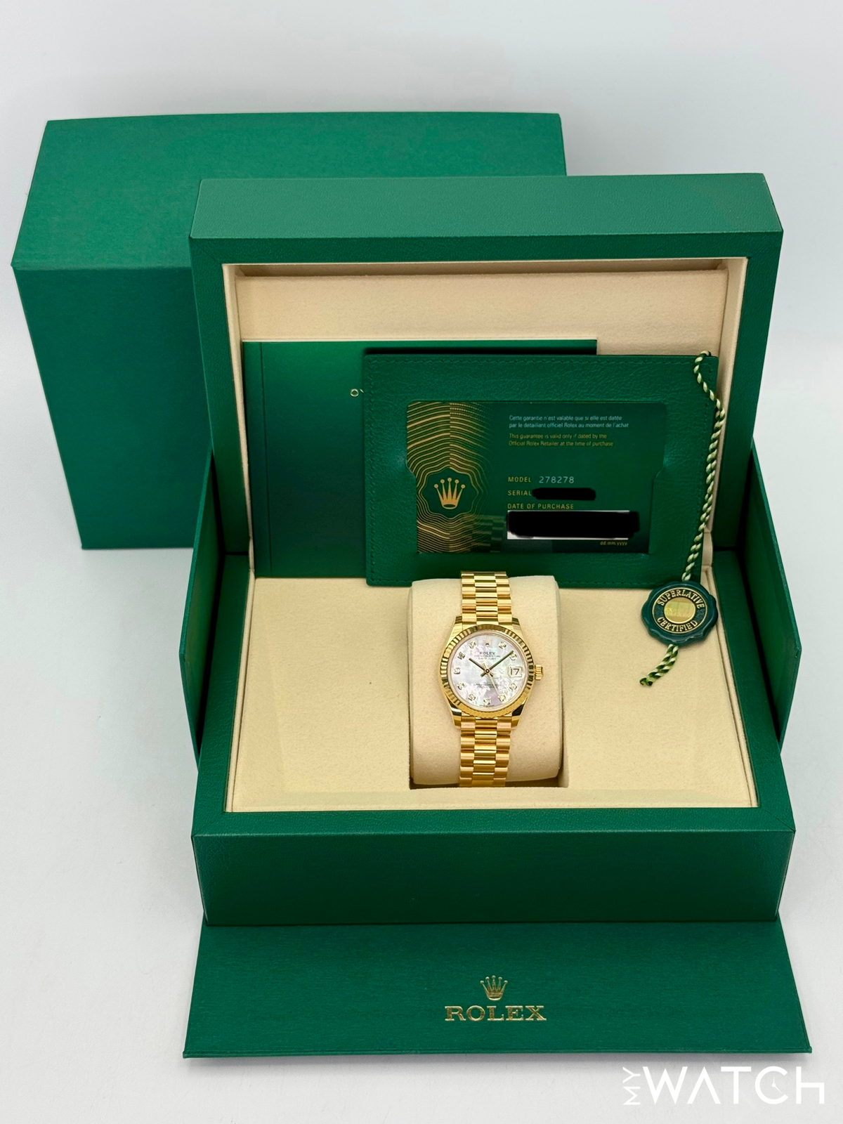 Rolex Datejust 31mm 278278 Yellow Gold Mother of Pearl Diamond Dial – image 9