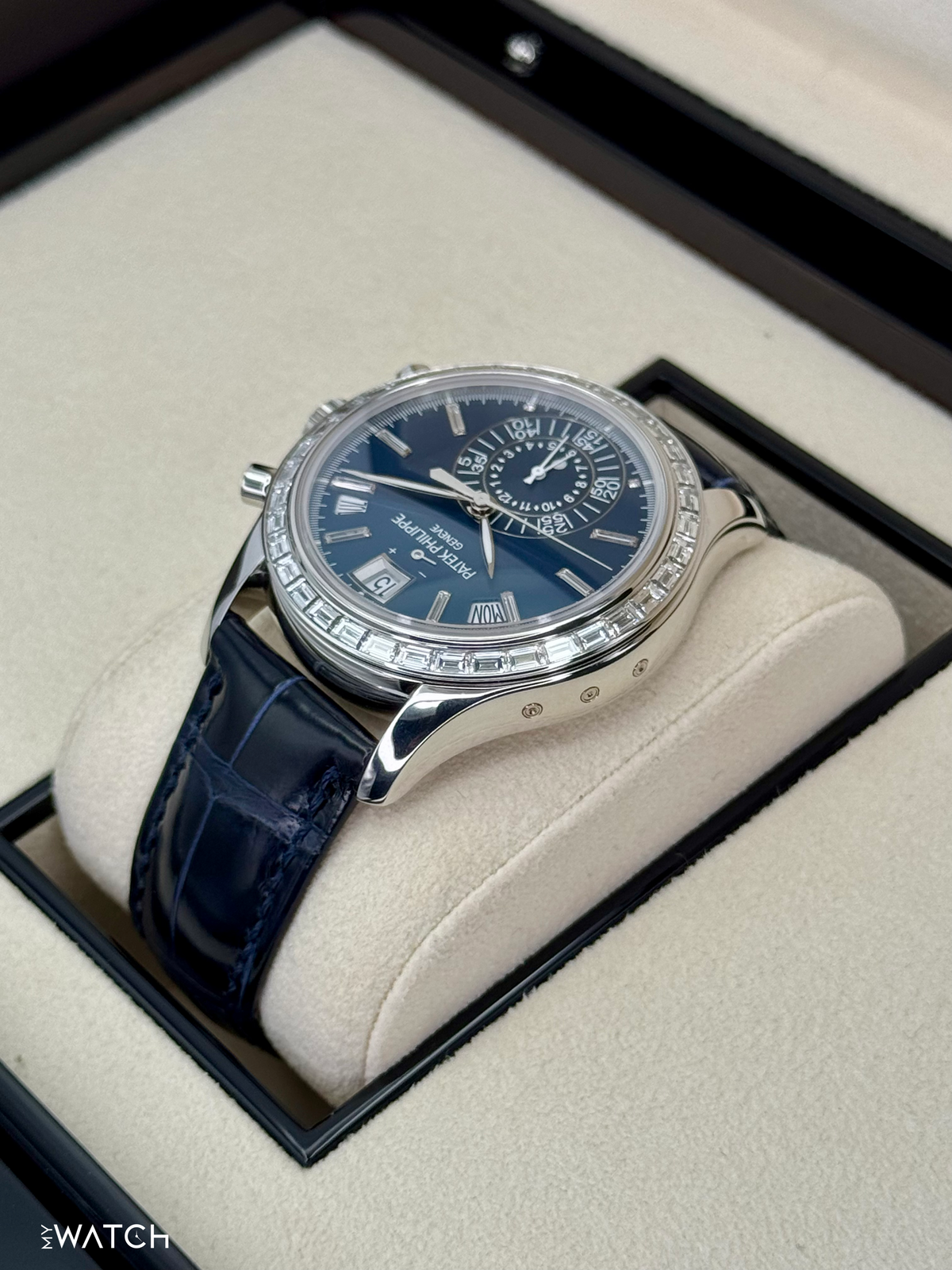 Patek Philippe Annual Calendar Chronograph 40.5mm 5961P Platinum Blue Dial – box and papers