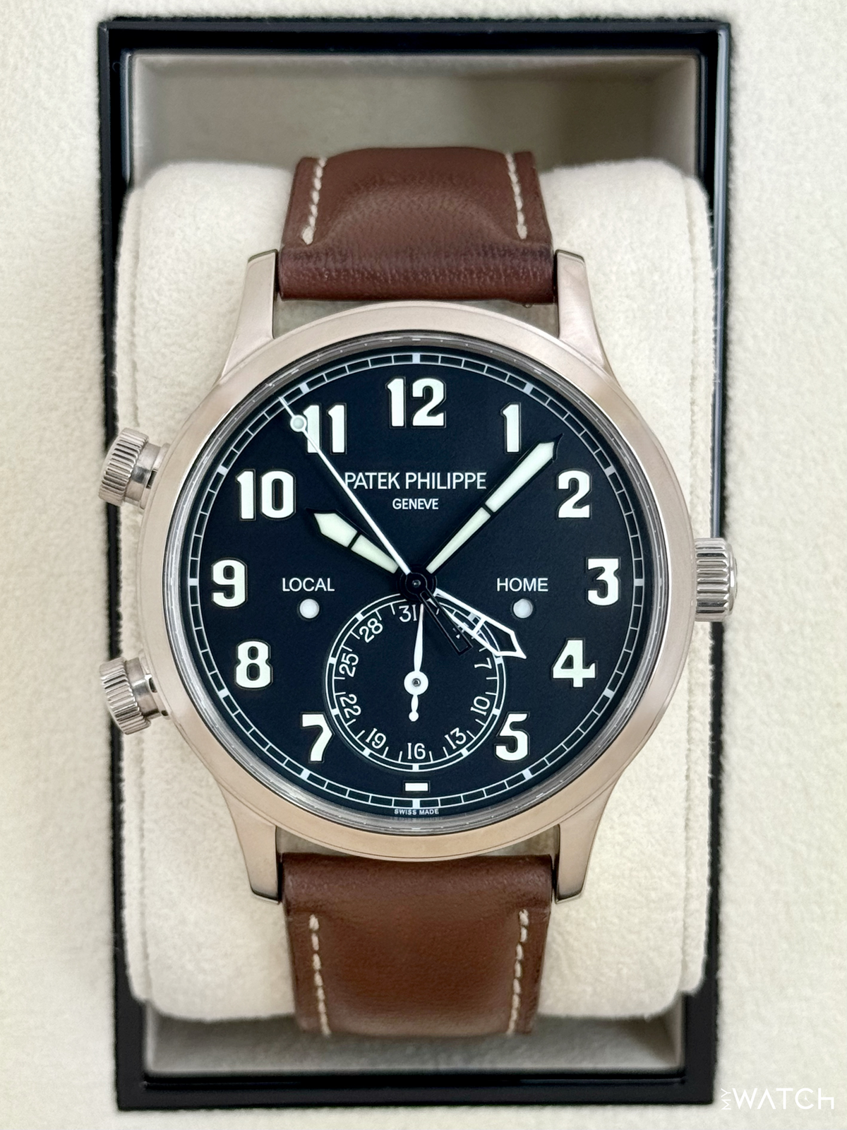 Patek Philippe Pilot Travel Time 42mm 5524G White Gold Black Dial – front view