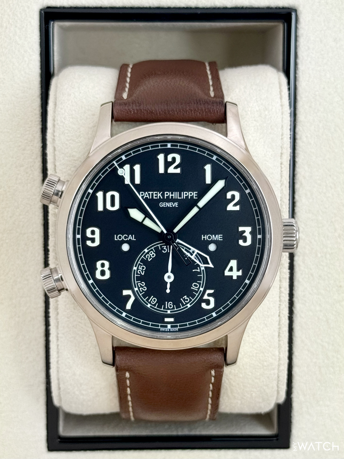 Patek Philippe Pilot Travel Time 42mm 5524G White Gold Black Dial – front view