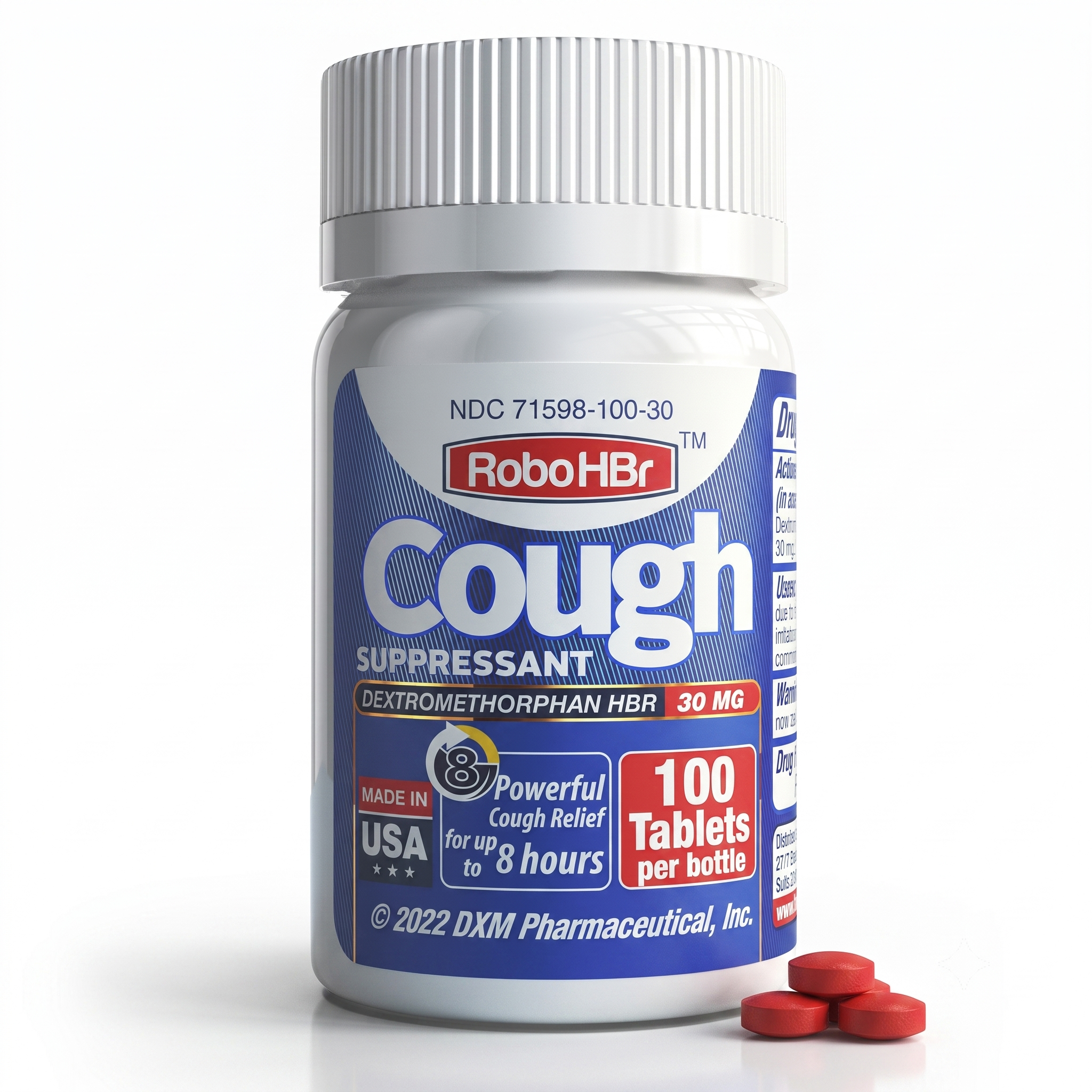 Cough Suppressant 30mg Dextromethorphan HBr 100 Tablets