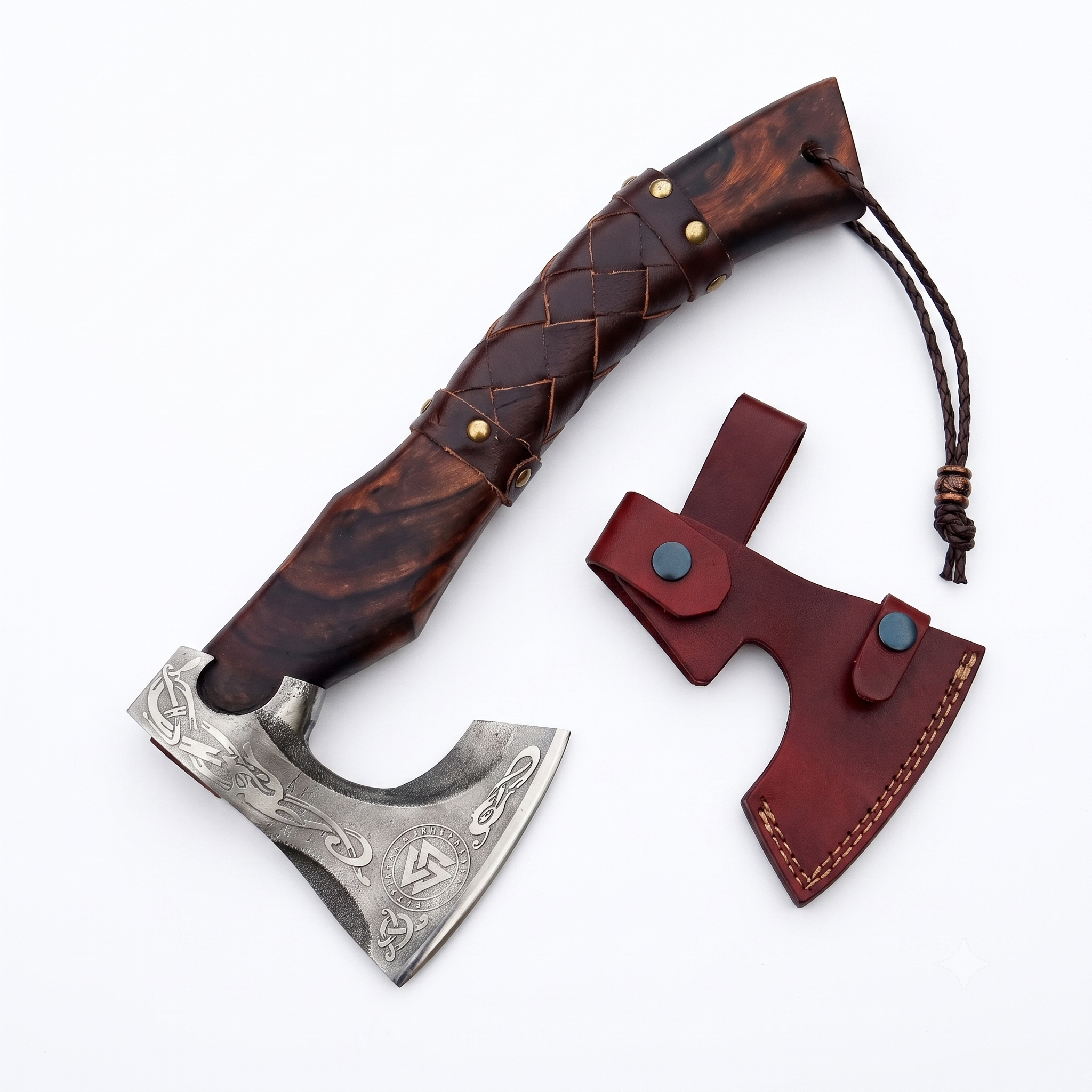 Handmade Viking-Style Axe Engraved Carbon Steel