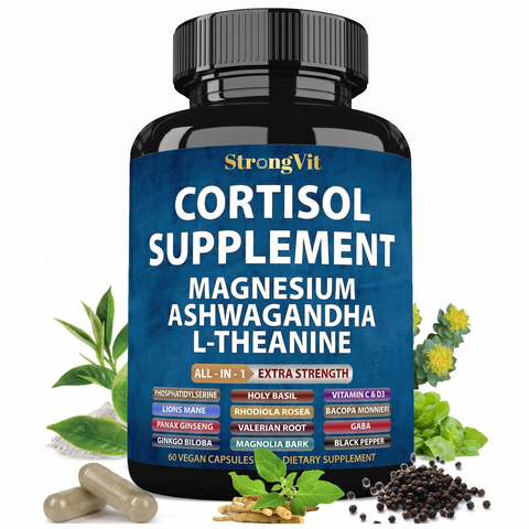 Cortisol Supplement Magnesium Glycinate L-Theanine Ashwagandha 60 Capsules