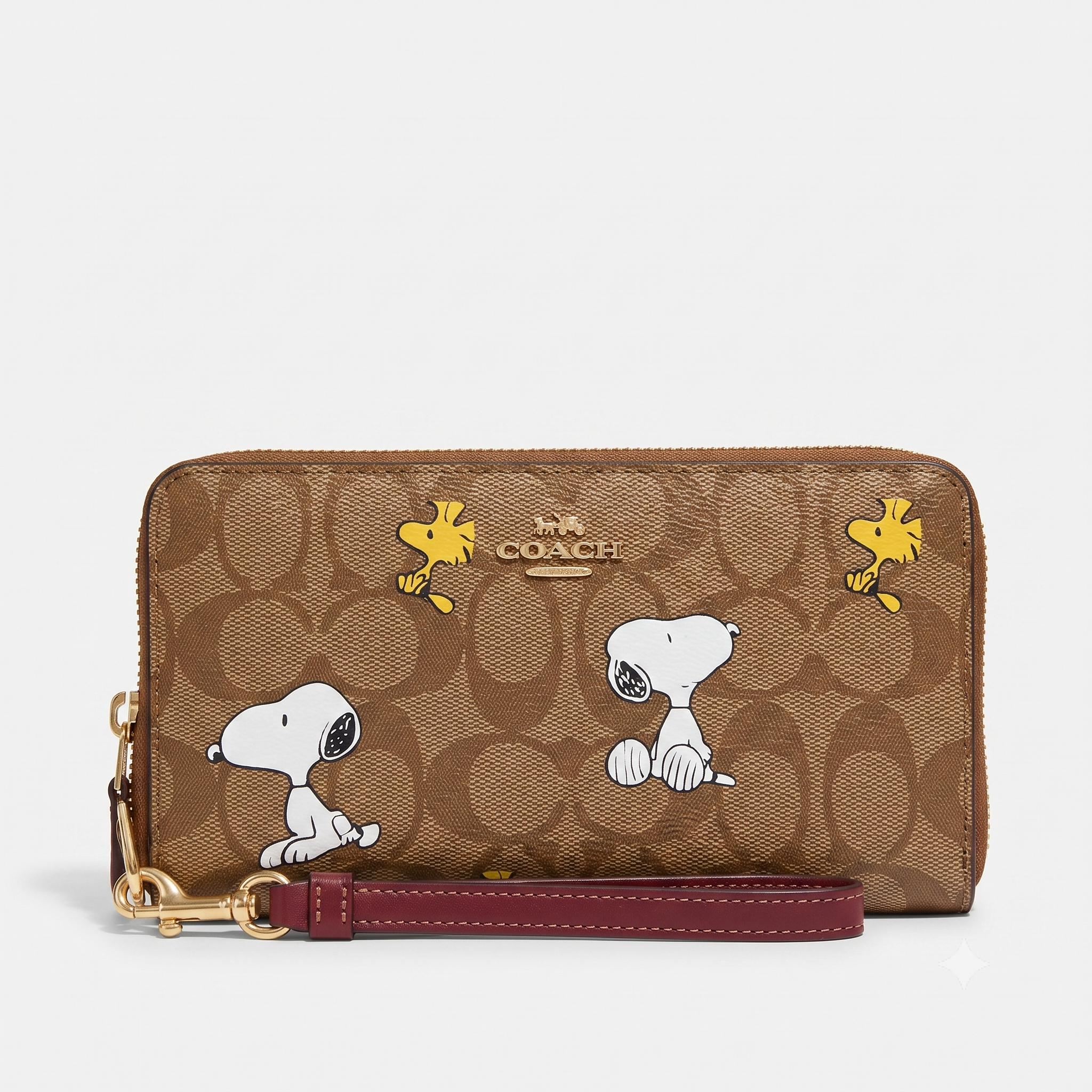COACH x PEANUTS Long Zip Around Wallet Snoopy Woodstock