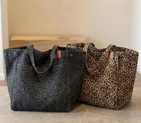 Vintage Leopard Print Women's Handbag | Large Capacity Canvas Tote