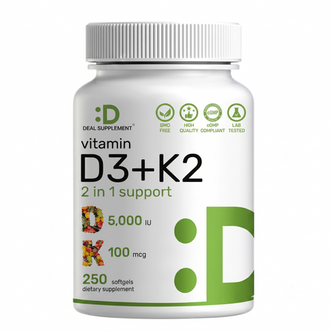 Deal Supplement Vitamin D3 5000 IU Plus K2 MK7 250 Count