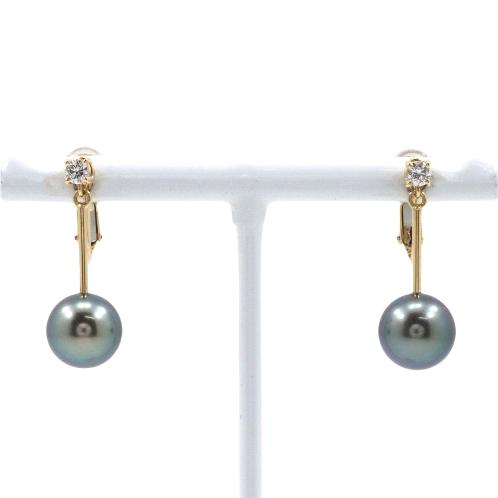 Tasaki 18K Yellow Gold Diamond Pearl Earrings – front view