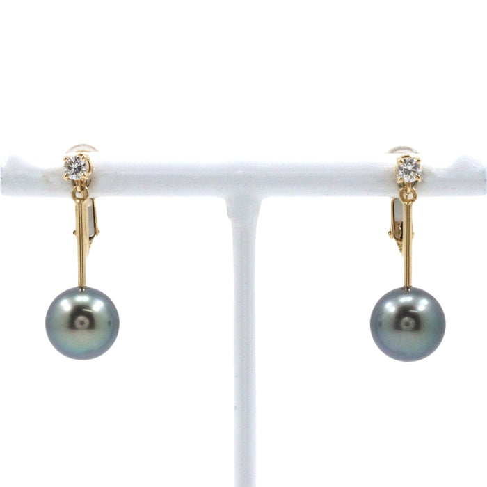 Tasaki 18K Yellow Gold Diamond Pearl Earrings – front view