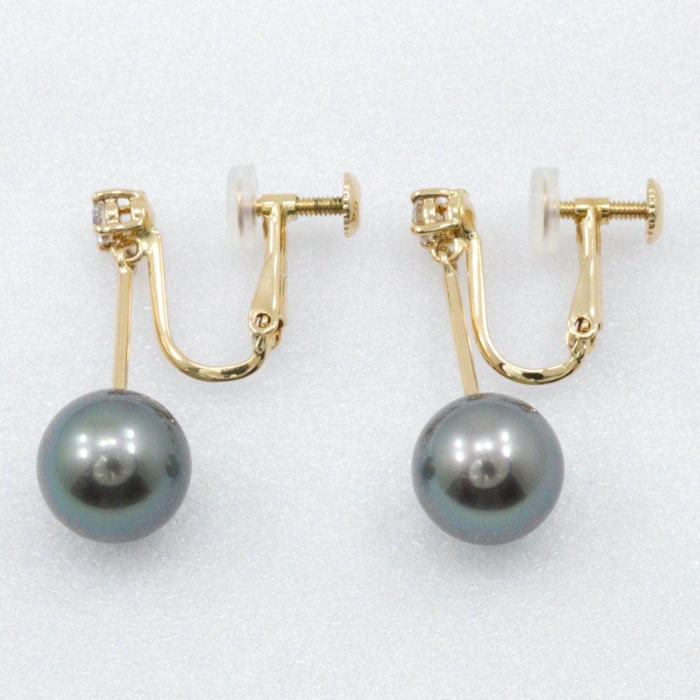 Tasaki 18K Yellow Gold Diamond Pearl Earrings – back and fastening