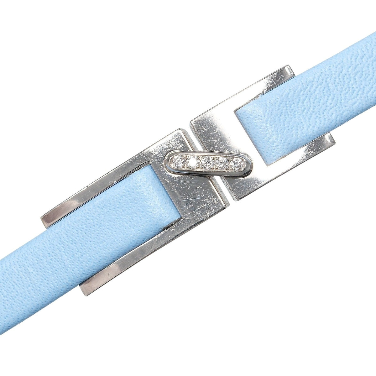 Chaumet Liens Leather 18K White Gold Diamond Bracelet – on the wrist