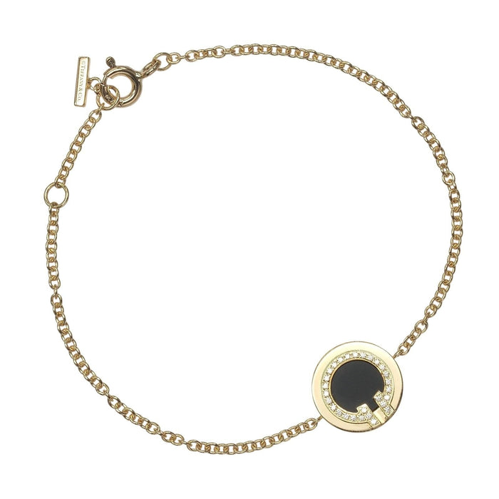 Tiffany & Co. T Two Circle 18K Yellow Gold Diamond Onyx Bracelet – front view