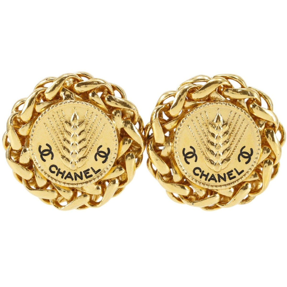 Chanel Coco Mark Logo Gold-Plated Earrings – front view