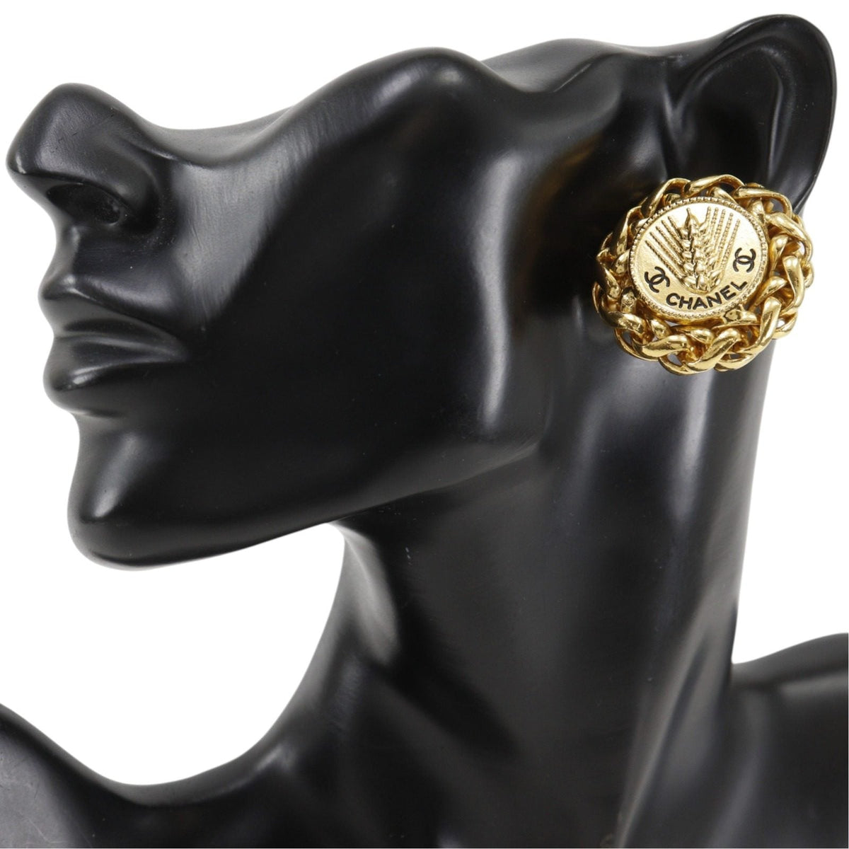 Chanel Coco Mark Logo Gold-Plated Earrings – detail view