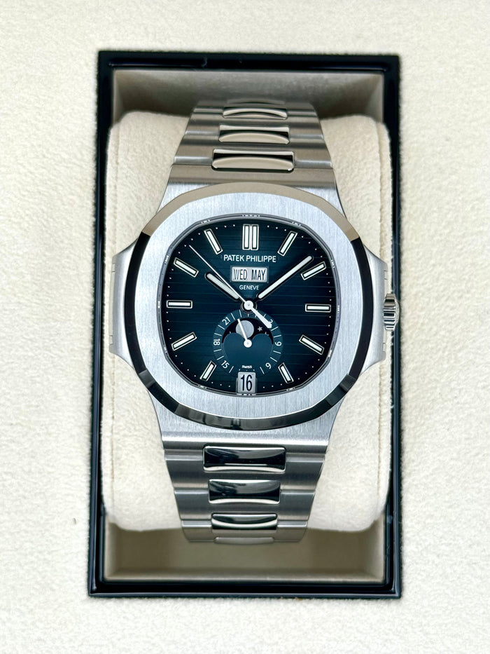 Patek Philippe 40.5mm 5726/1A-014 Nautilus Moonphase Blue Dial – front view