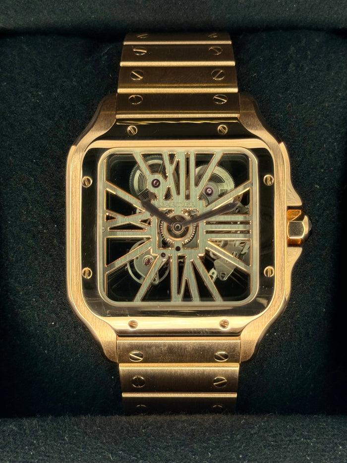 Santos de Cartier 39.8mm WHSA0016 Rose Gold Skeleton Dial – front view