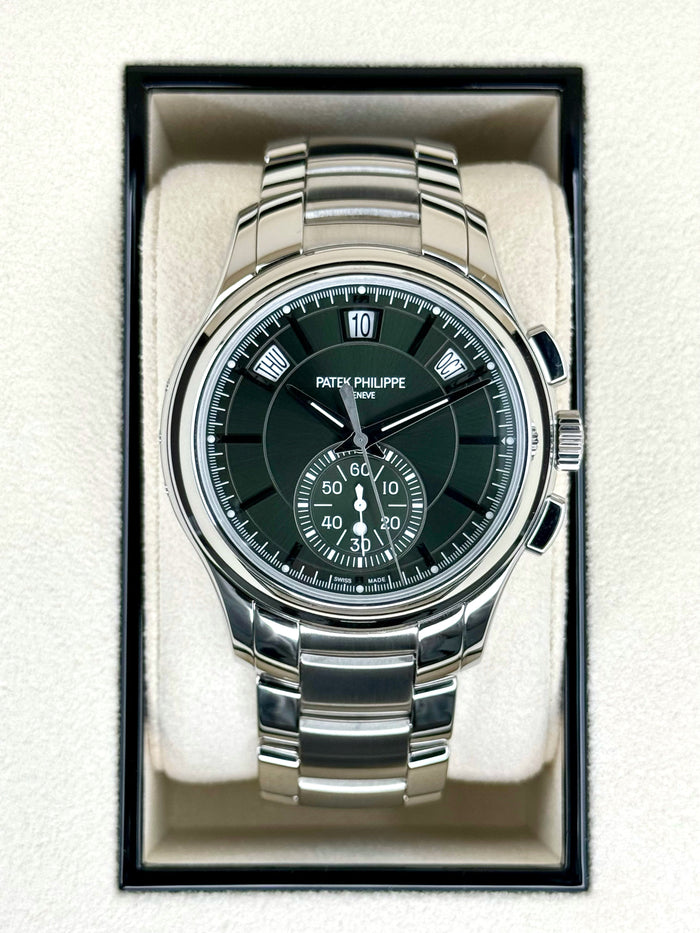 Patek Philippe 5905/1A Flyback Chronograph Annual Calendar Olive Green Dial – front view