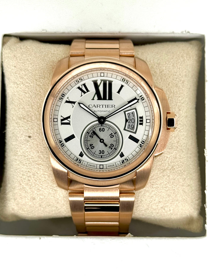 Calibre de Cartier 42mm W7100018 Rose Gold White Dial – front view