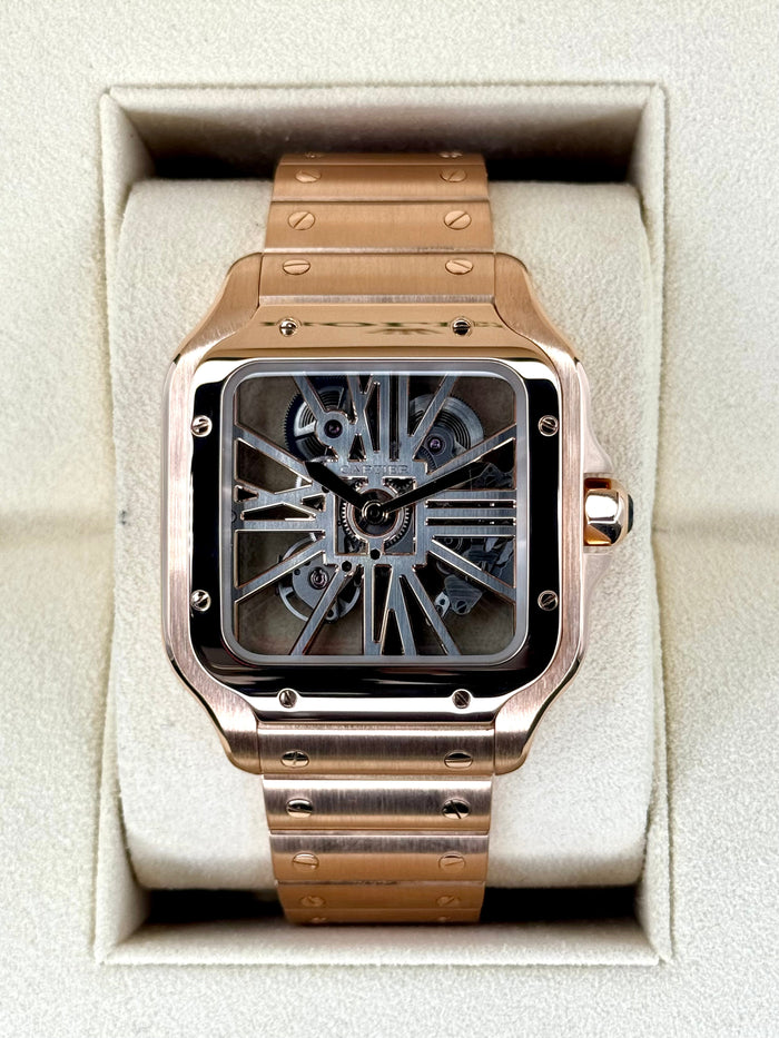 Santos de Cartier 39.8mm WHSA0016 Rose Gold Skeleton Dial – front view