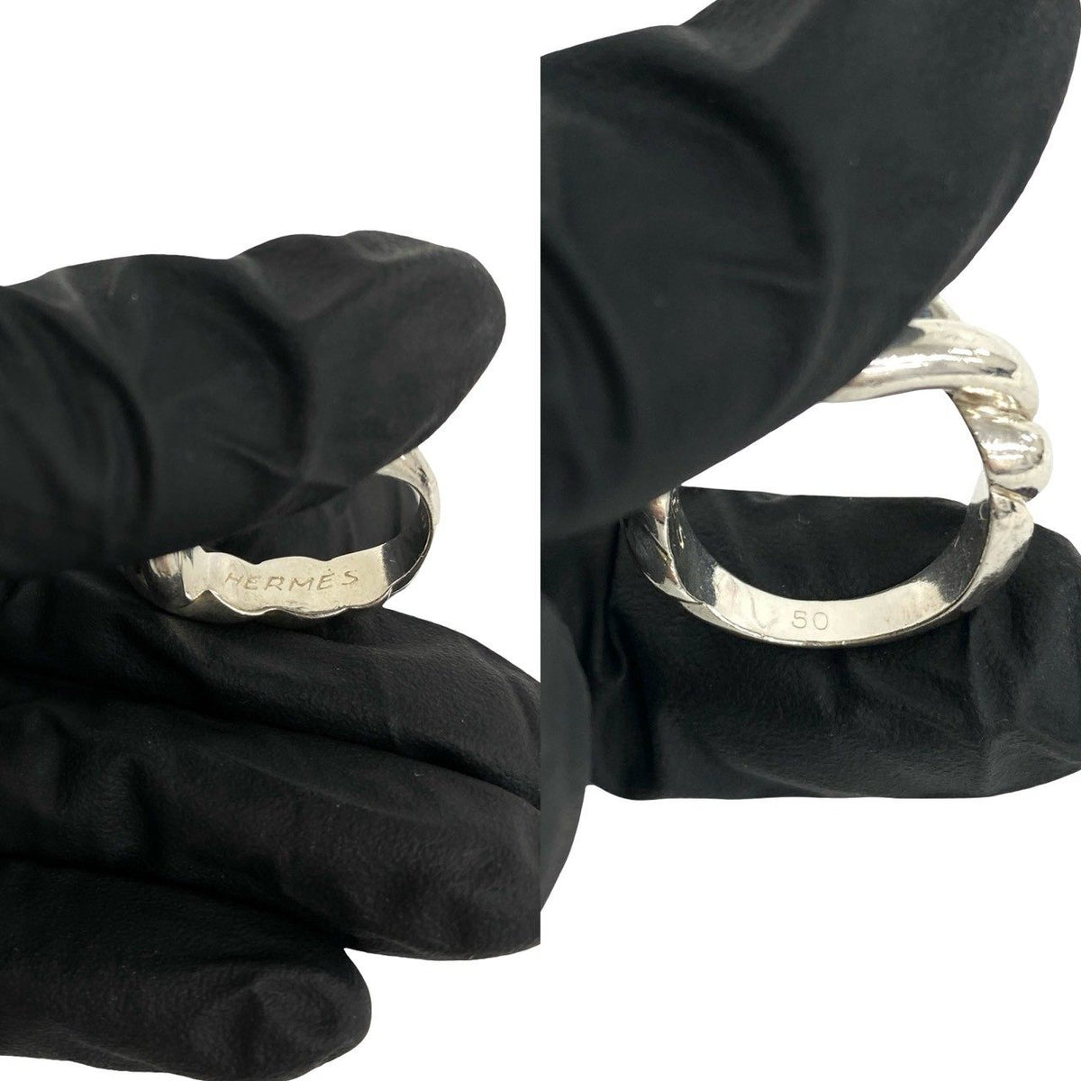 Hermès Torsade Sterling Silver Ring – top view