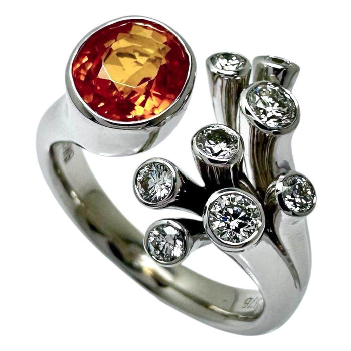 18K White Gold Spessartite Diamond Garnet Ring – front view