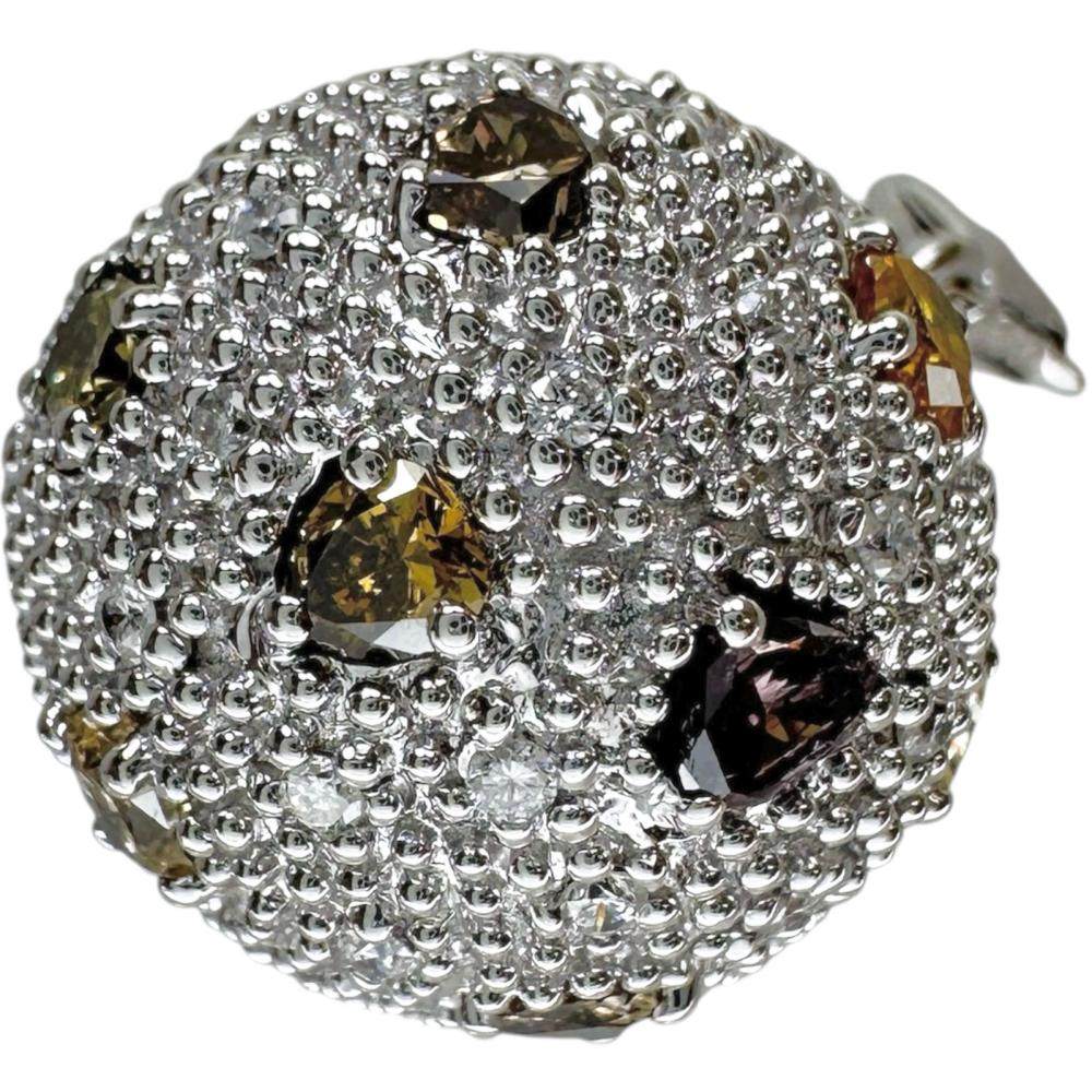 18K White Gold Sphere Motif Multi Color Diamond Pendant – front view