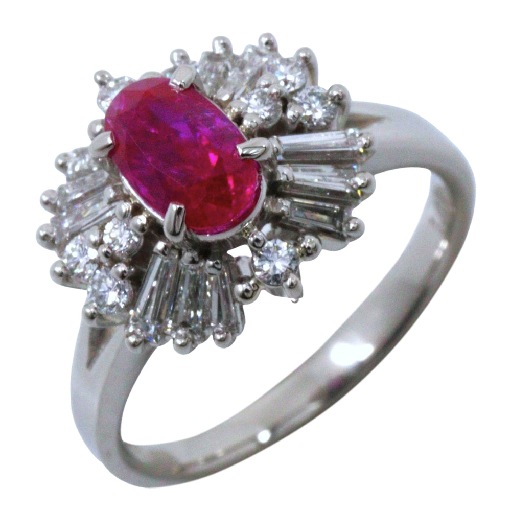 Platinum Diamond Ruby Ring 6.7g – front view