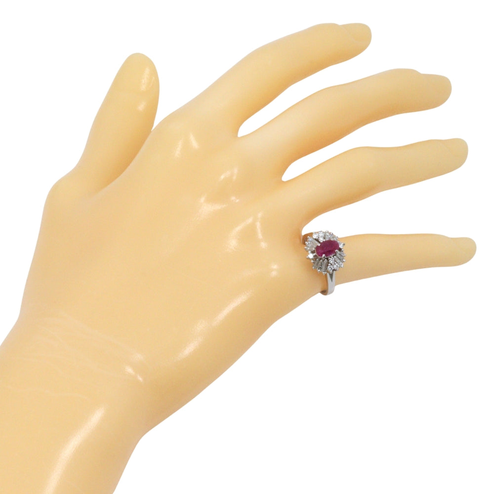 Platinum Diamond Ruby Ring 6.7g – side view