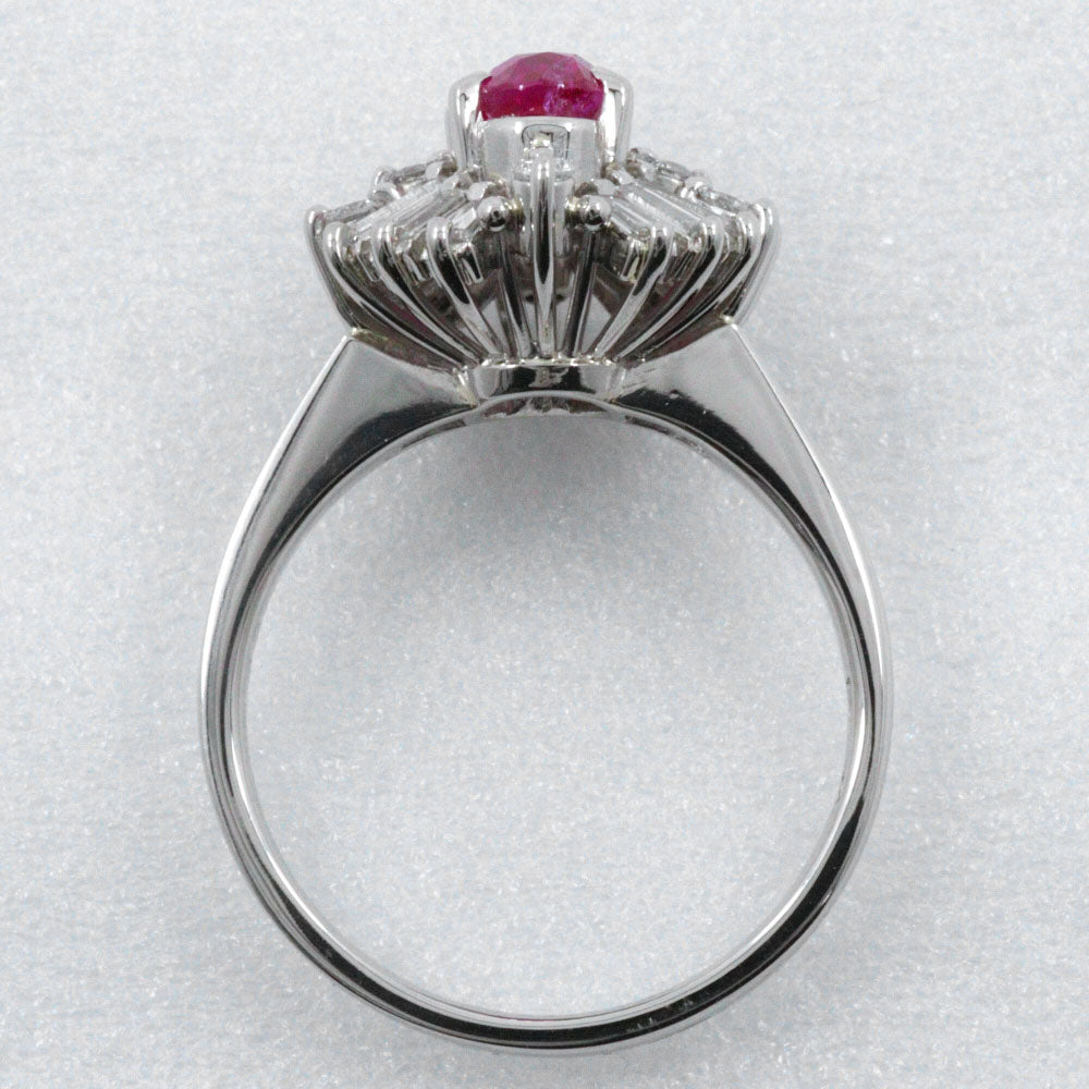 Platinum Diamond Ruby Ring 6.7g – close-up