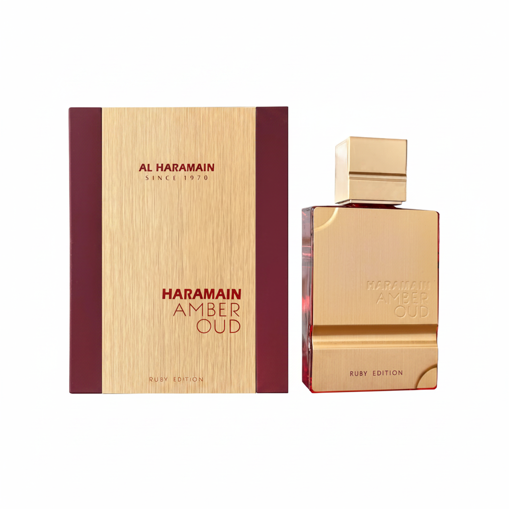 Al Haramain Amber Oud Ruby Edition Gold - Box and Bottle