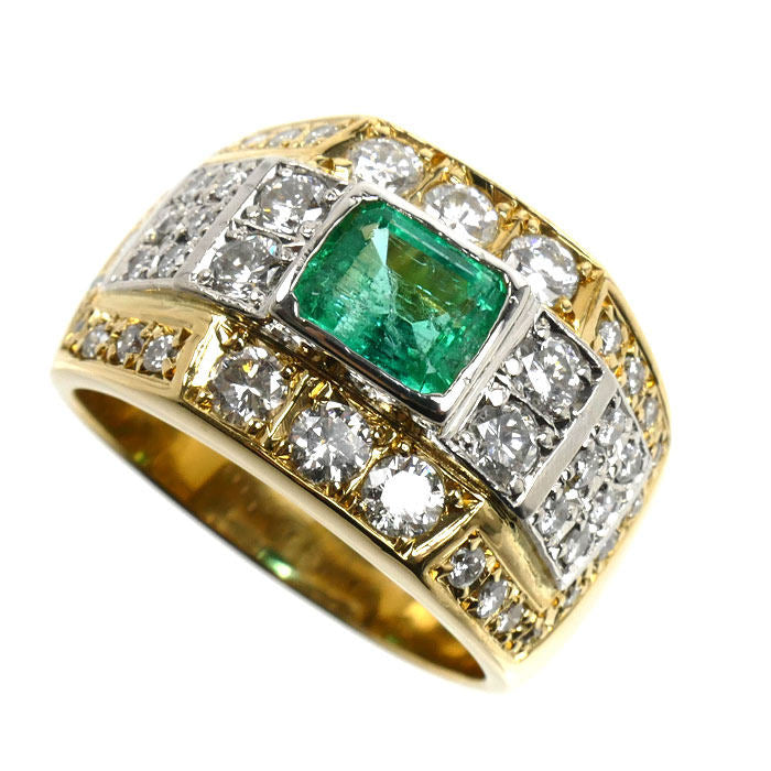 Platinum Diamond Emerald Ring – front view
