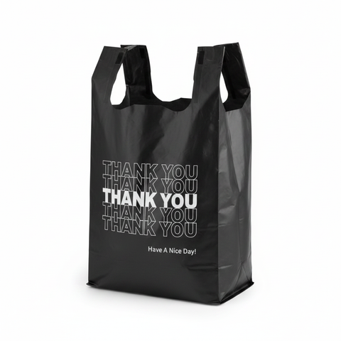 Black Thank You Shopping Bag - Angle View