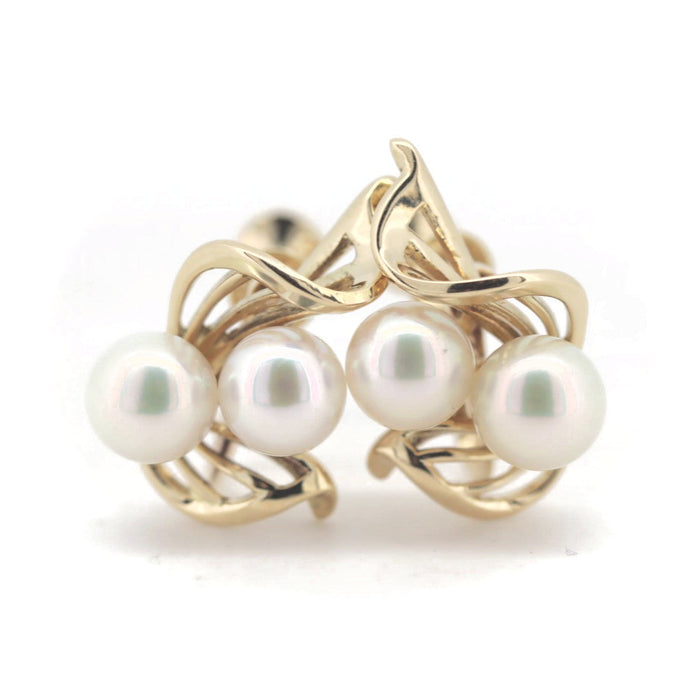 Mikimoto 18K Yellow Gold Pearl Earrings – front view