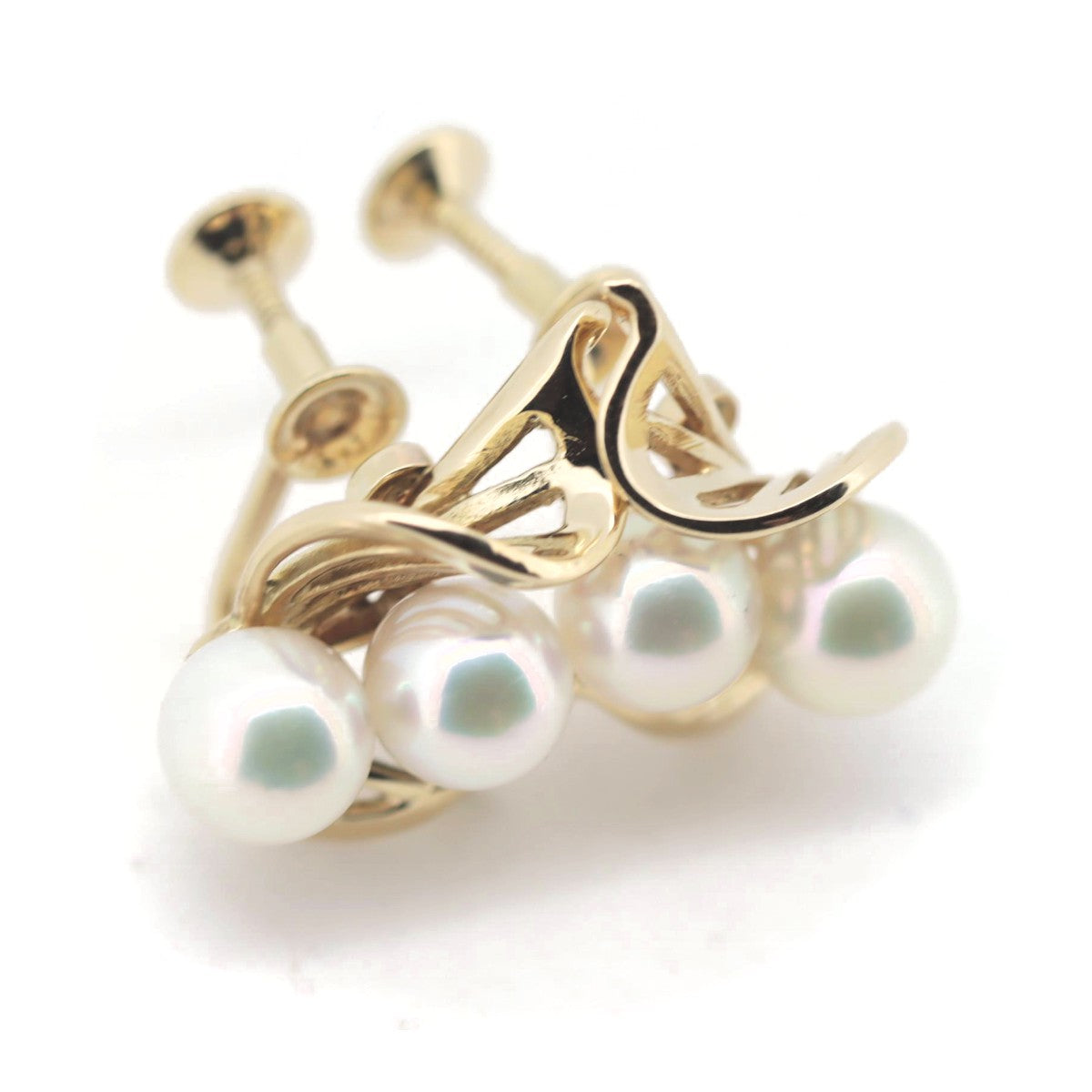 Mikimoto 18K Yellow Gold Pearl Earrings – detail view