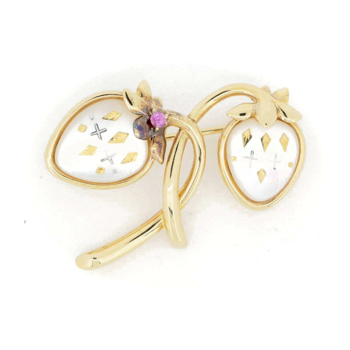 Mikimoto Plique-à-Jour 18K Yellow Gold Brooch – front view