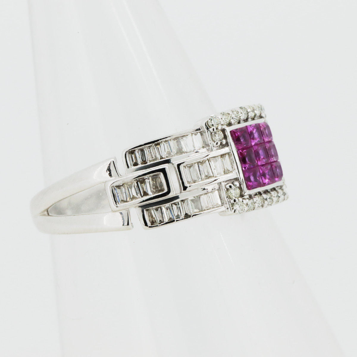 GSTV 18K White Gold Diamond Ruby Ring – side view