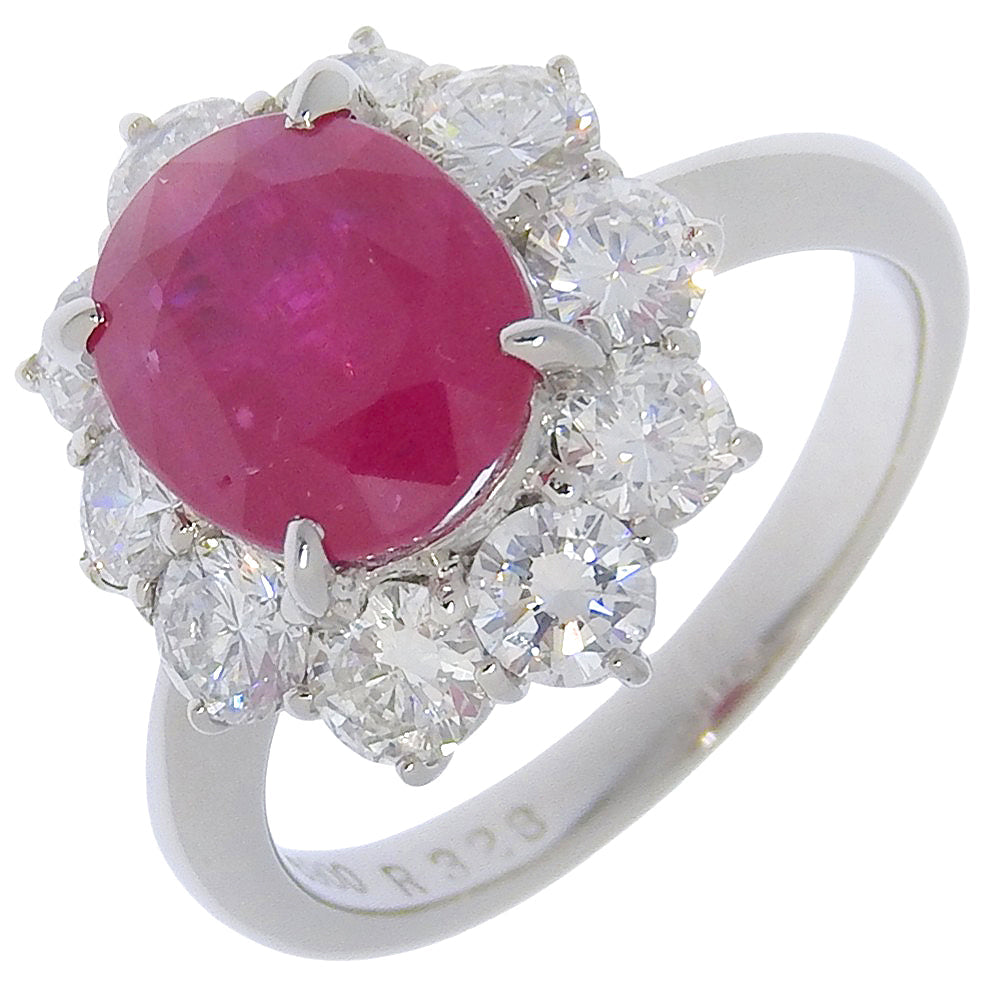Platinum Diamond Ruby Ring 7.4g – front view