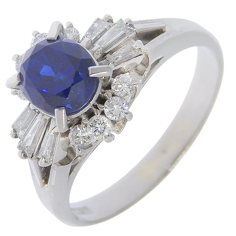 Platinum Diamond Sapphire Ring 6.5g – front view