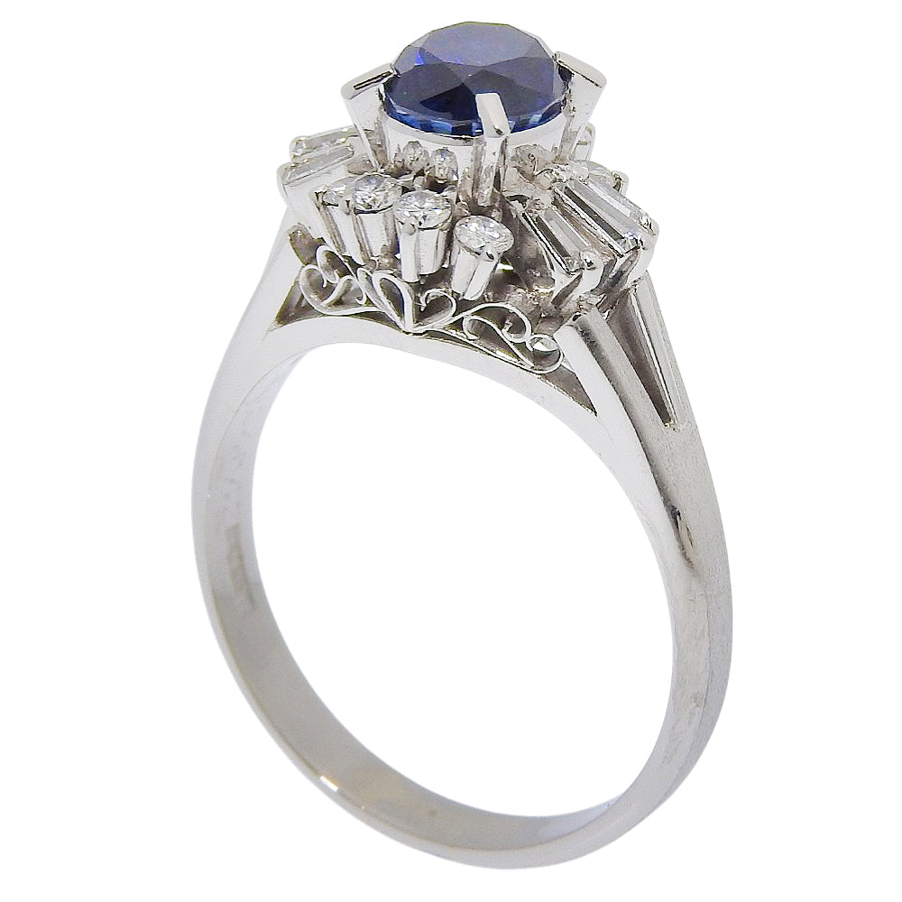 Platinum Diamond Sapphire Ring 6.5g – top view