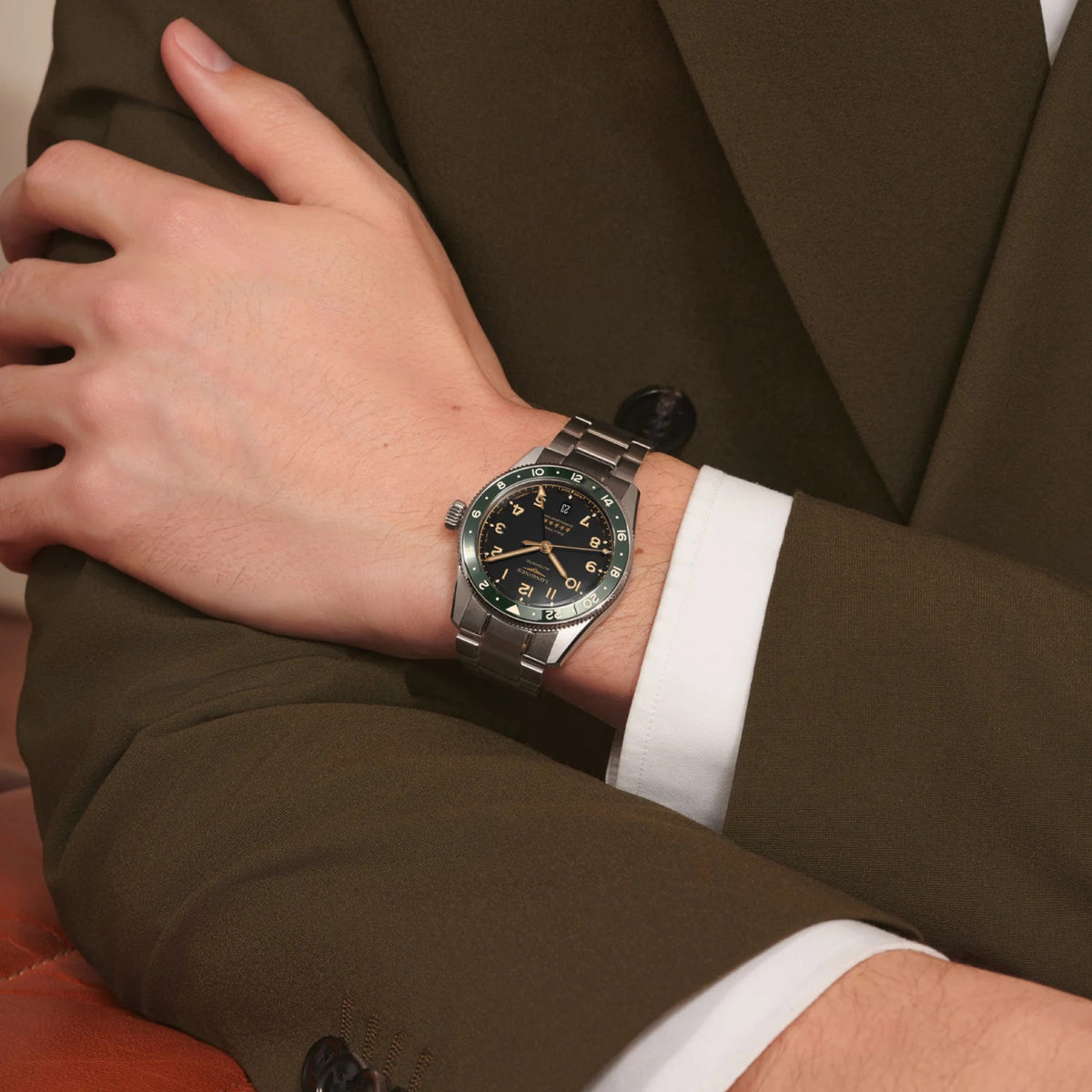 Longines Spirit Zulu Time GMT 39mm Green Bezel L3.802.4.63.6