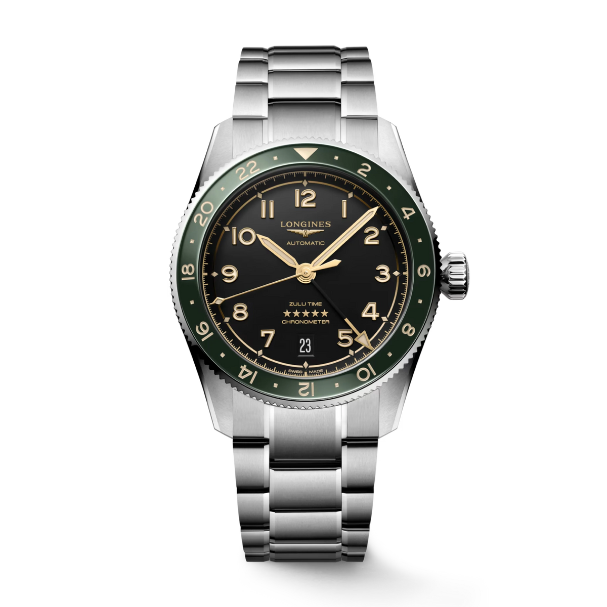 Longines Spirit Zulu Time GMT 39mm Green Bezel L3.802.4.63.6
