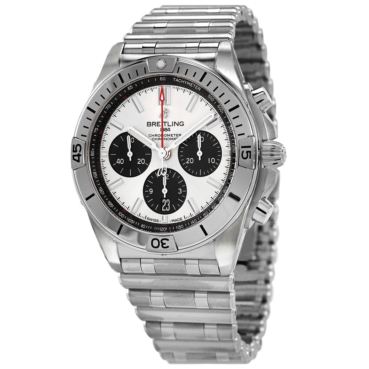 Breitling Chronomat B01 42 Silver Panda Dial Steel Rouleaux AB0134101G1A1