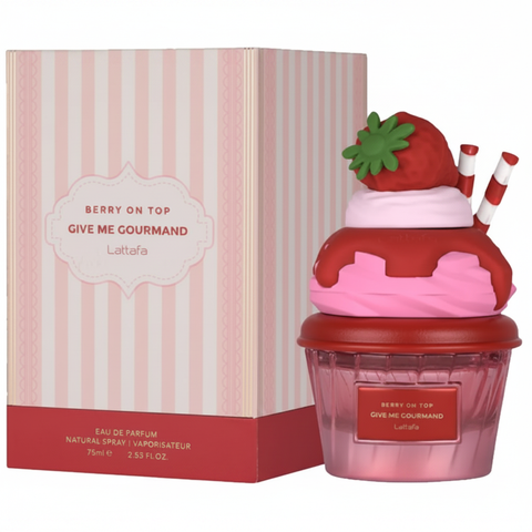 Lattafa Give Me Gourmand Berry on Top EDP - Box and Bottle