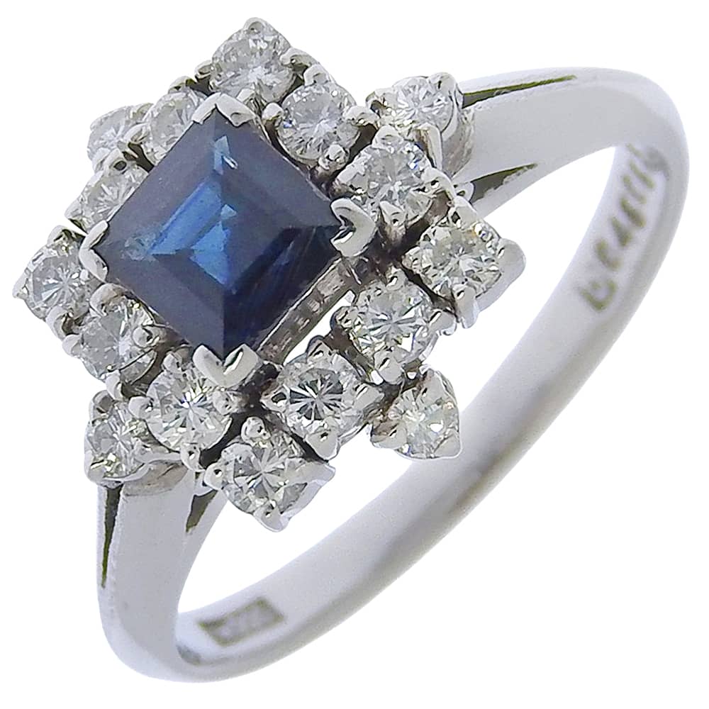 Platinum Diamond Sapphire Ring 5.1g – front view