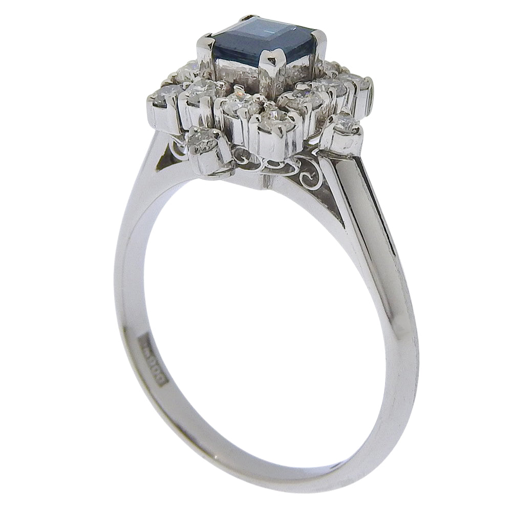 Platinum Diamond Sapphire Ring 5.1g – top view