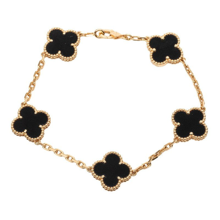 Van Cleef & Arpels Vintage Alhambra 18K Yellow Gold Onyx Bracelet – front view