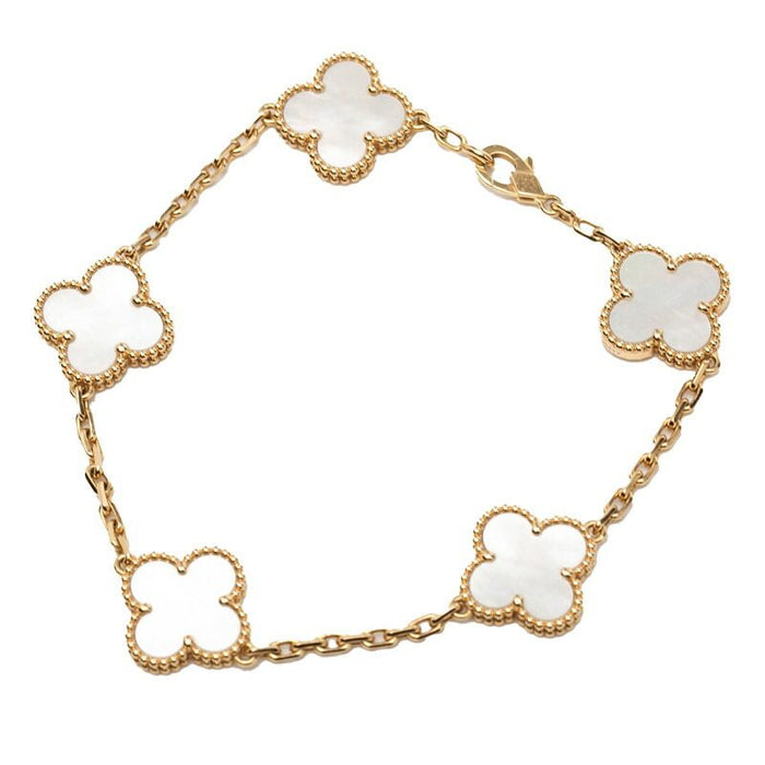 Van Cleef & Arpels Vintage Alhambra 18K Yellow Gold Mother of Pearl Bracelet – front view